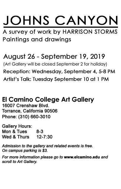 Harrison Storms Johns Canyon Exhibit Ad Card - El Camino College Aug 26 thr Sept 19 2019 Johns Canyon Harrison Storms 2019 Exhibit Card Front